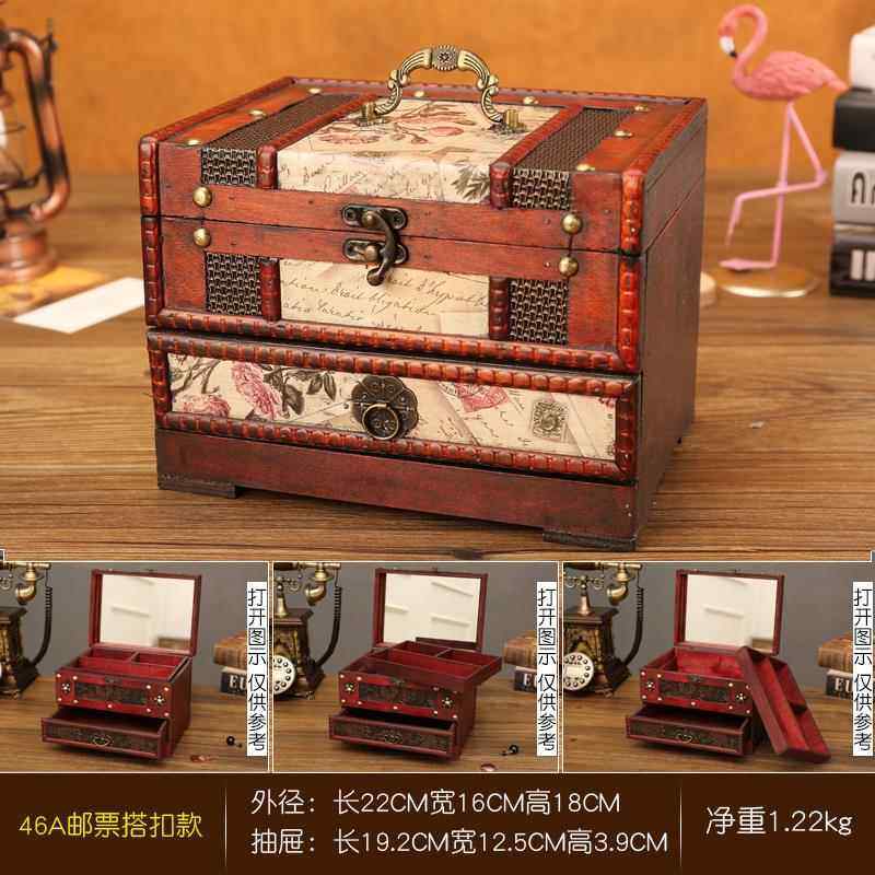 正品复宫首饰收纳盒式仿古风廷四层带古抽屉发饰梳妆匣小木盒欧子