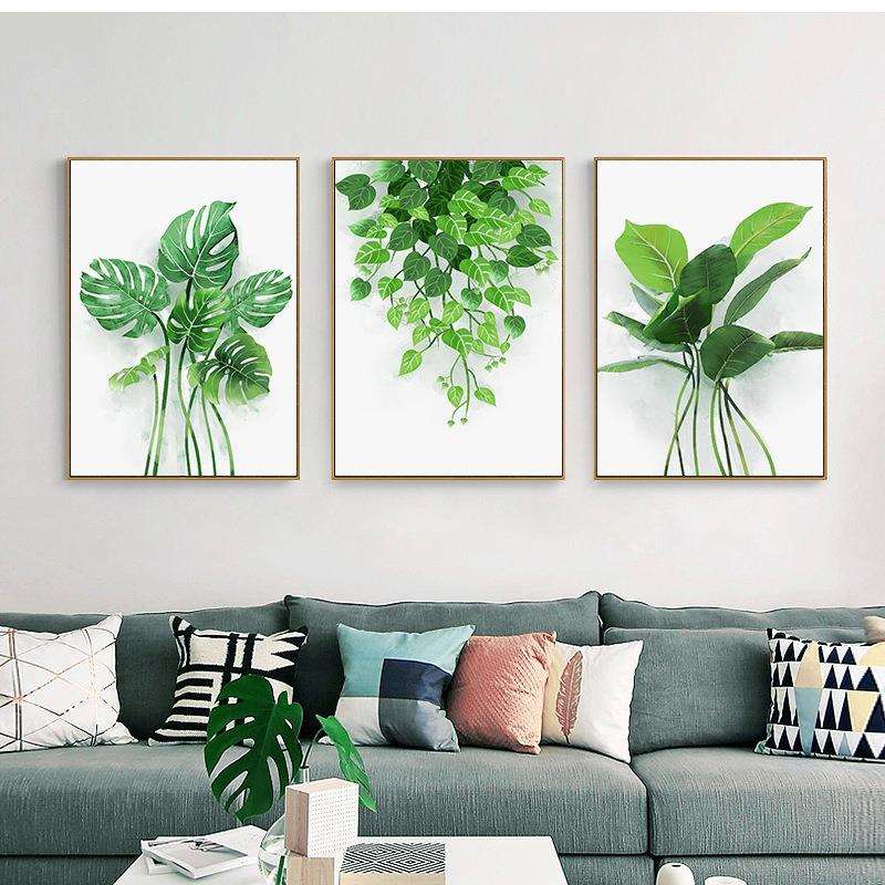 北欧小清新植物客厅挂画组合风景画现代装饰画玄关卧室床头三联画