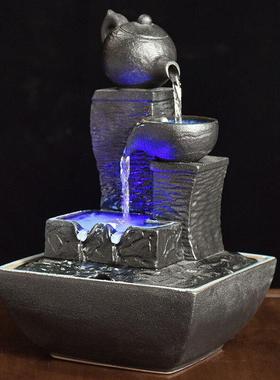 陶瓷流水摆件加湿器家居客厅桌面喷泉创意玄关装招财循环流水摆件