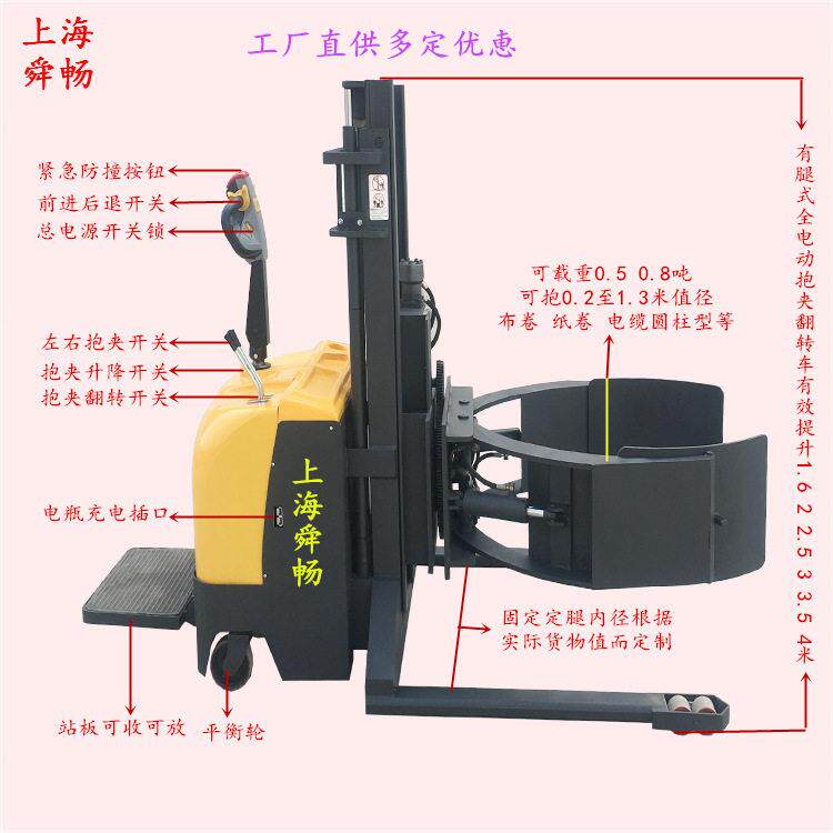 上海全自动夹抱旋转车电动夹抱翻转升机充电式夹抱装卸堆放车