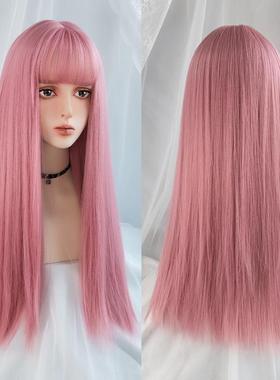 正品假红发女长发一刀切漫画网刘海黑色长直海齐刘自然甜美jk全头