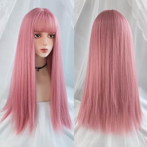 正品长假发女性发一个尺寸适合所的喜剧刘海黑色有长直发流行的全