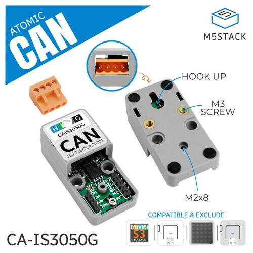 官方M5Stack ATOMIC CAN Base 总线多点通信单元 CA-IS3050G