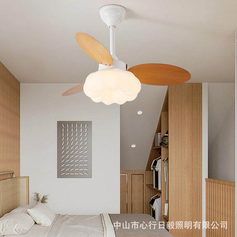 全光谱护眼儿童房卧室风扇灯创意南瓜餐厅吊灯日式原木奶油风灯具