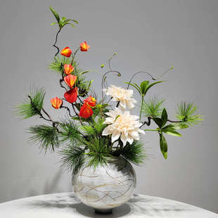 新中式 饰龙柳枝酒店会所摆件 仿真花年宵花插花假花客厅摆设花艺装