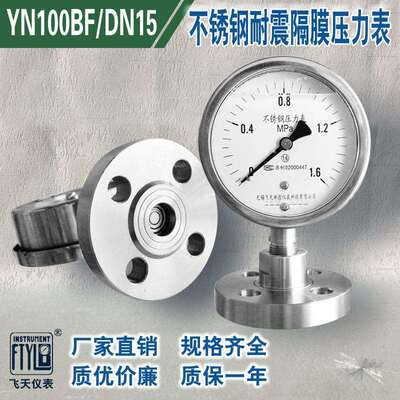 无锡飞天仪表YN100BF/MF/DN15耐震不锈钢法兰式隔膜压力表