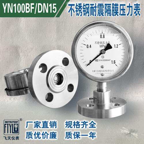 无锡飞天仪表YN100BF/MF/DN15耐震不锈钢法兰式隔膜压力表