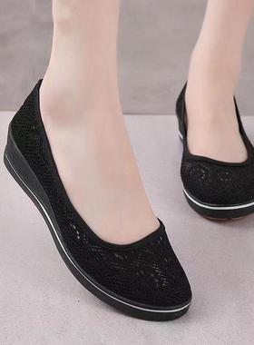 护士鞋女白色软底坡跟透气防滑工作鞋容院上班平底工作鞋