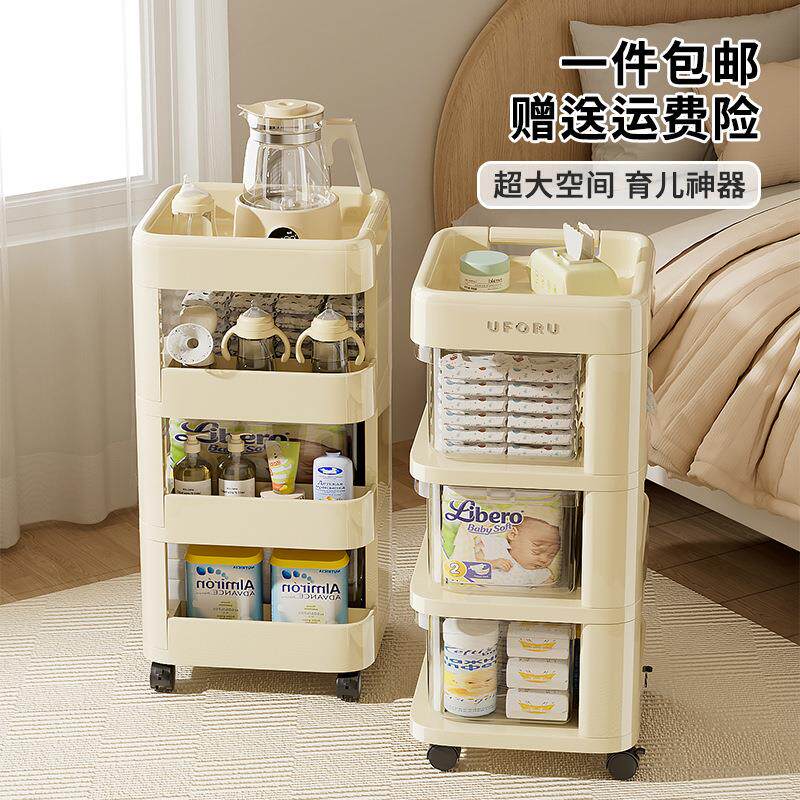 小推车零食置物架家用婴儿物品收纳架卧室客厅落地多层移动收纳柜