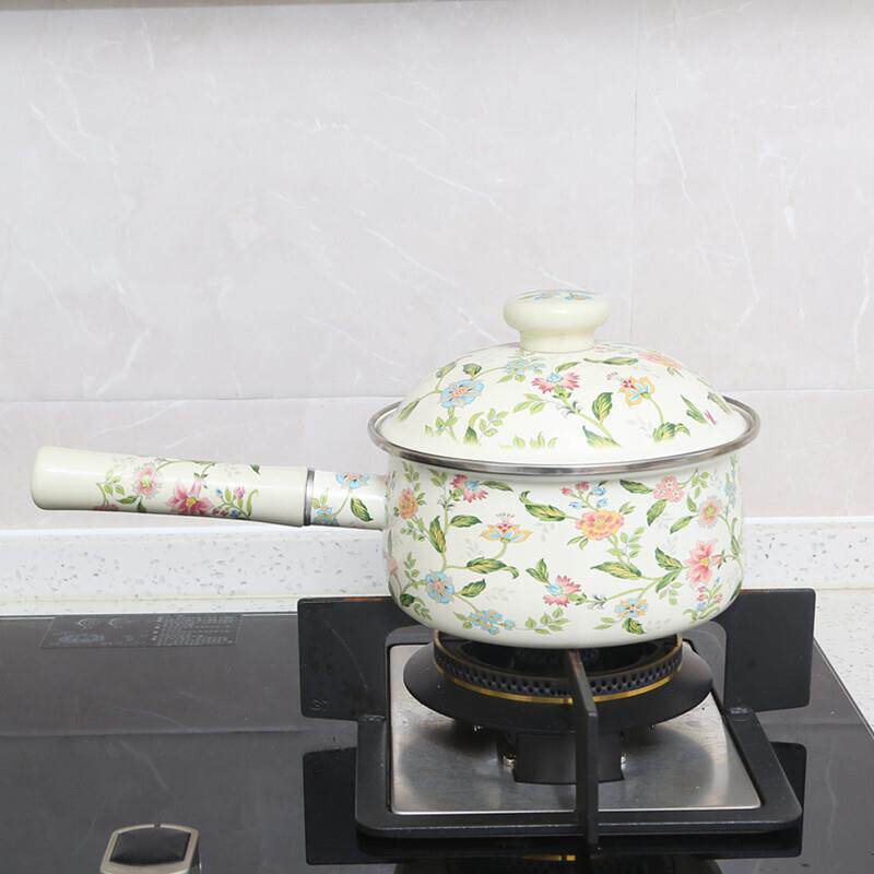 出口加厚搪瓷奶锅平底煲汤泡面早餐辅食家用送礼单柄电磁炉煤燃气