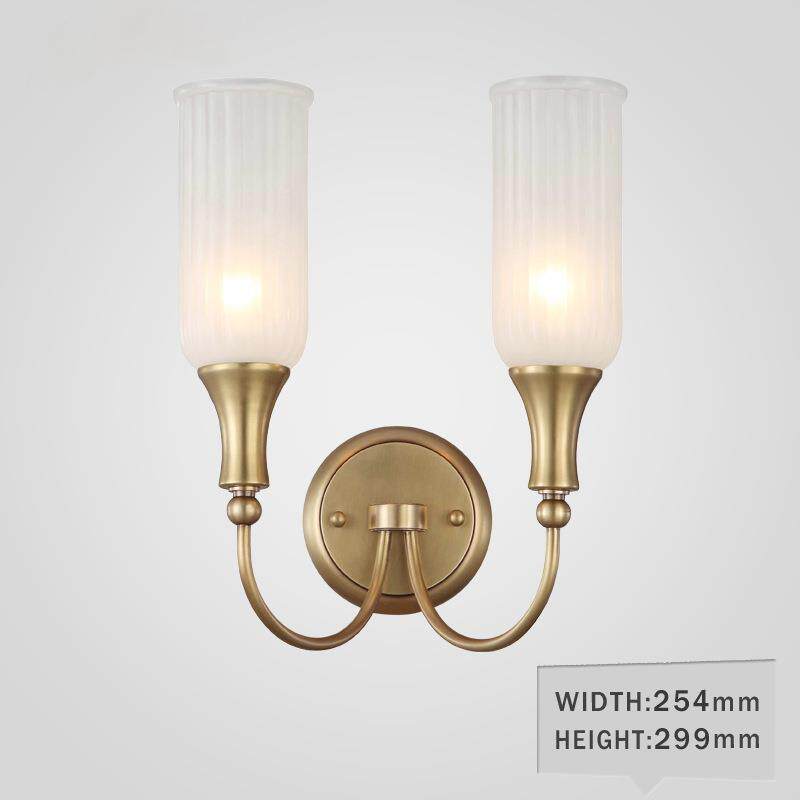 美式乡村壁灯全铜复古壁灯床头书房客厅纯铜玻璃壁灯美式LED壁灯