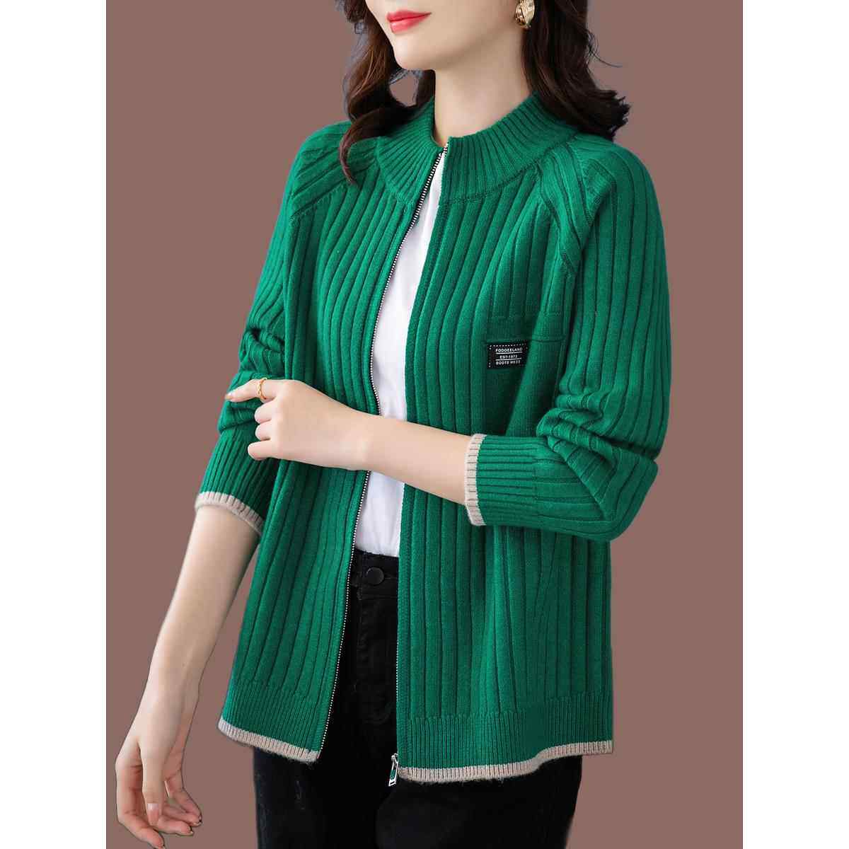 中年妈妈毛衣外套女春秋款2025年韩版宽松休闲立领羊毛针织衫开衫