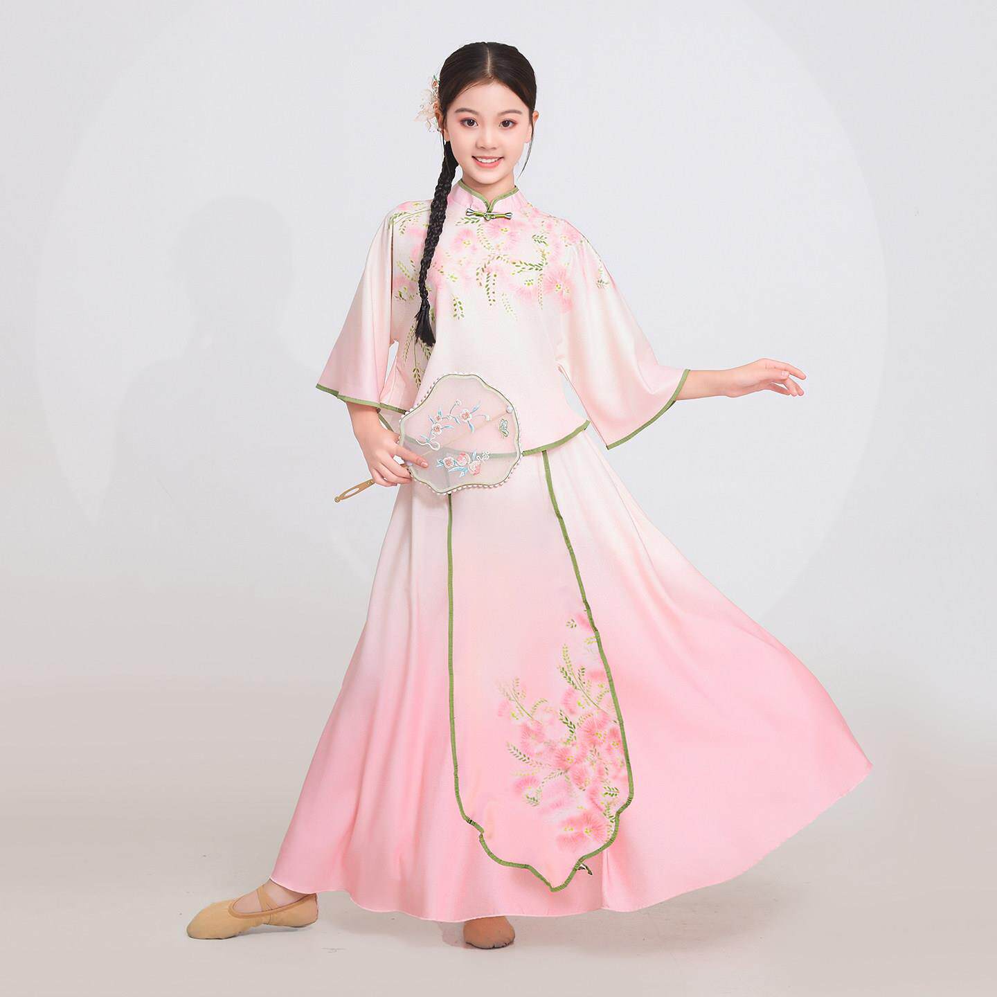 儿童古典舞蹈服新中式渐变舞蹈服飘逸女童练功服中国风舞蹈表演服