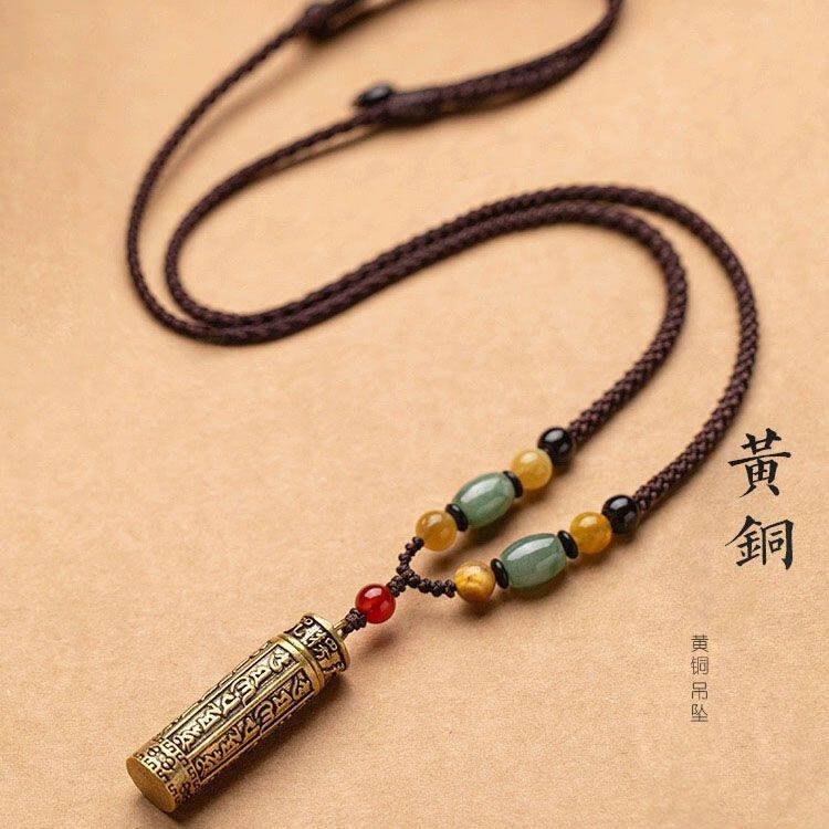 黄铜复古经文项链毛衣链吊坠百搭藏式挂件汽车挂件饰可打开装东西