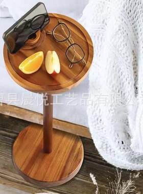 创意简约实木沙发边几桌落地式木质点心饮料桌客厅木制小圆边桌