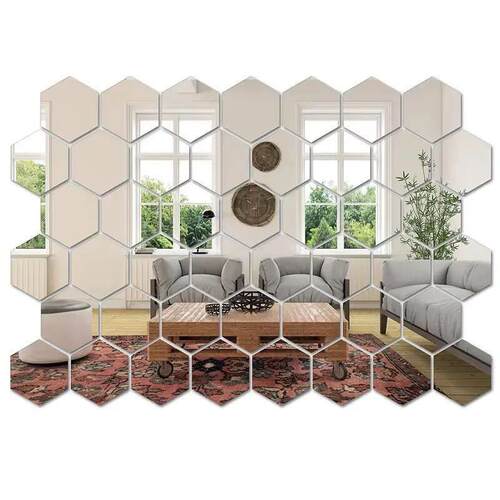 45pcs Mirror Wall Sticker, Hexagon Wall Art Sticker, DIY Hou