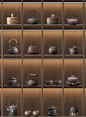 中式茶室茶柜摆件套装博古架装饰茶壶茶叶罐茶杯盖碗禅意覆古摆件