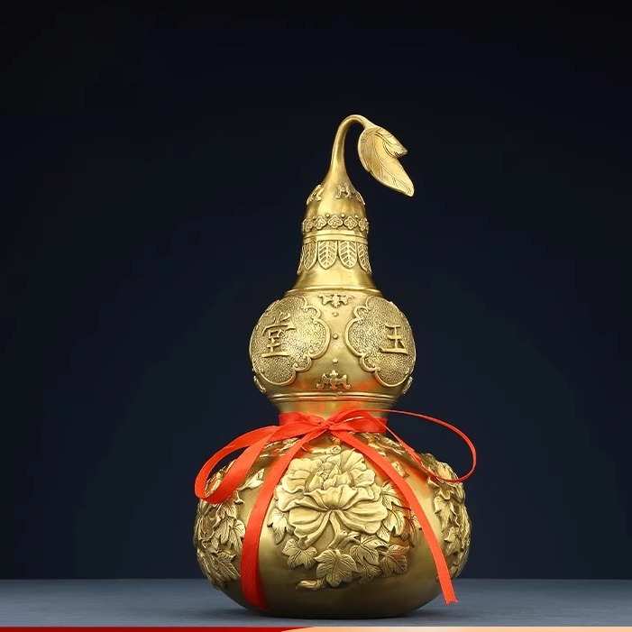 【玉堂富贵】黄铜葫芦摆件工艺品客厅办公室家居装饰品