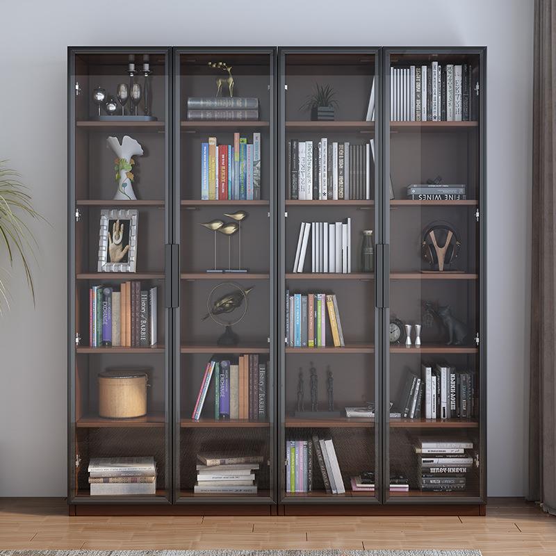 现代简约玻璃门全实木书柜落地整墙客厅书橱靠墙书架摆件展示柜