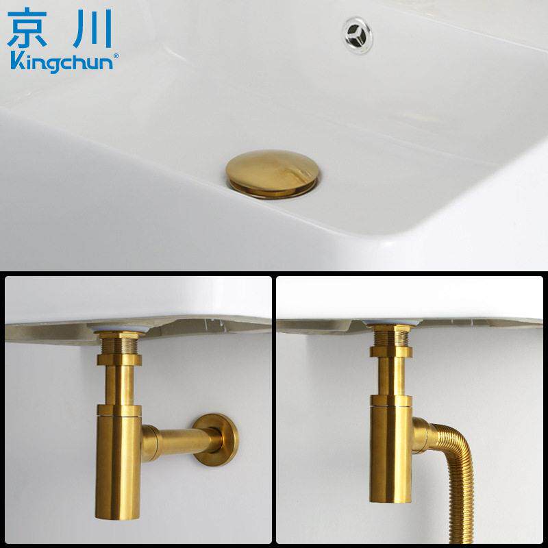 OQ5M下水管墙排专用直角入墙式金色全铜浴室柜洗手台盆排水器