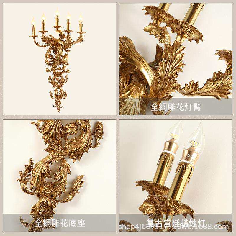 法式全铜壁灯欧式奢华大气五头蜡烛灯复古别墅酒店过道灯走廊灯具