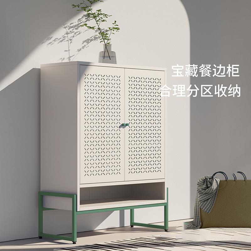 厨房餐厅收纳柜奶油清新风储物铁皮柜简约玻璃门款客厅茶水餐边柜