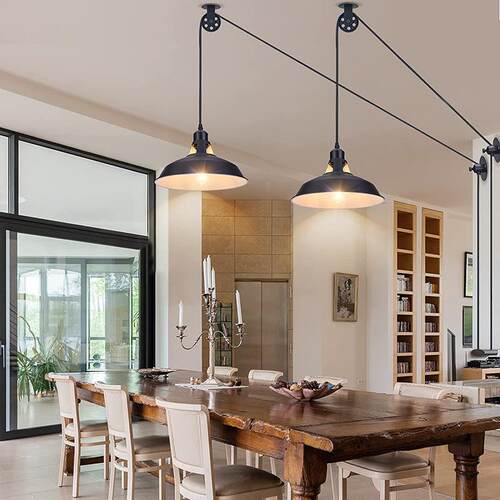 中山灯具吊灯滑轮升降吊灯带插头吊线复古LOFT工业风灯具灯饰跨境