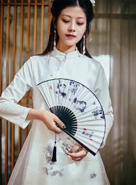 3ZBY批发扇子折扇风男士古风黑色小扇儿童随身便携折叠扇夏季女式