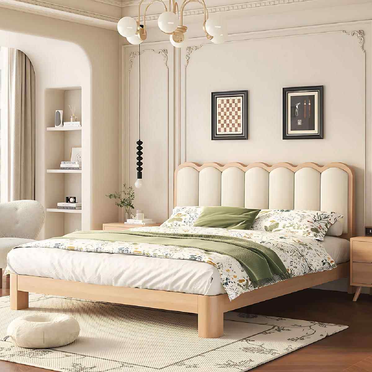 全实木床卧室现代简约1米8主卧双人床大床家用出租房单人床新款床