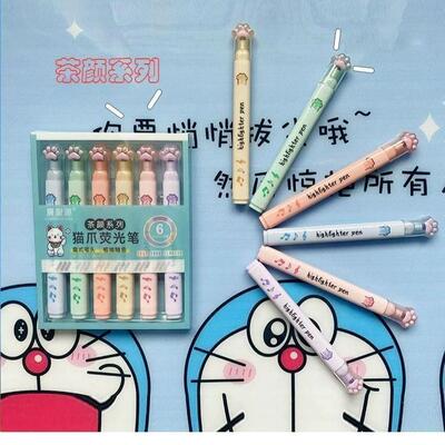 Cat paw highlighter markers for students, colorful pens for