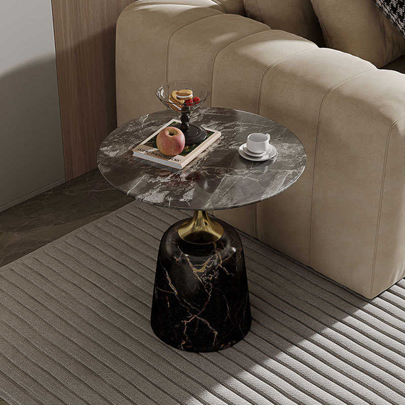 北欧岩板茶几大理石圆形边几别墅样板房客厅角几卧室床头酒店民宿