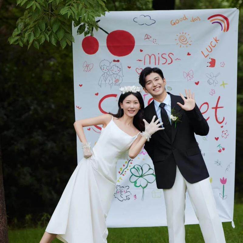 多胺婚房结婚布置婚装礼饰户坪场外景手绘挂布67450841订婚拍照巴