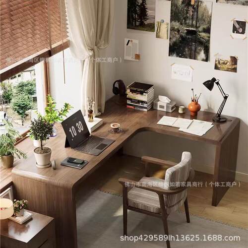 实木转角书桌卧室拐角电脑桌学生家用l型写字桌双人办公桌电竞桌