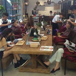 美式覆古美发店镜台发廊烫染区镜台理髲店镜子潮店烫染桌台式移动