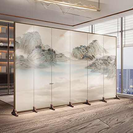 新中式屏风隔断客厅入户玄关茶室可折叠移动酒店遮挡装饰折屏双面