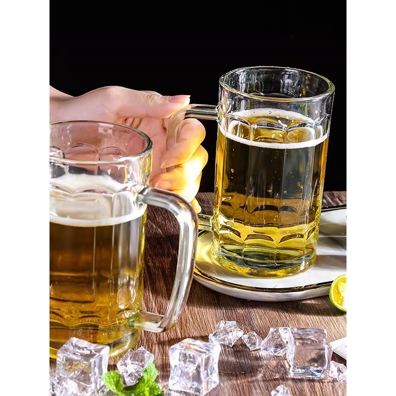 带把玻璃杯家用耐热泡茶杯水杯大容量扎啤杯果汁杯啤酒杯牛奶杯子