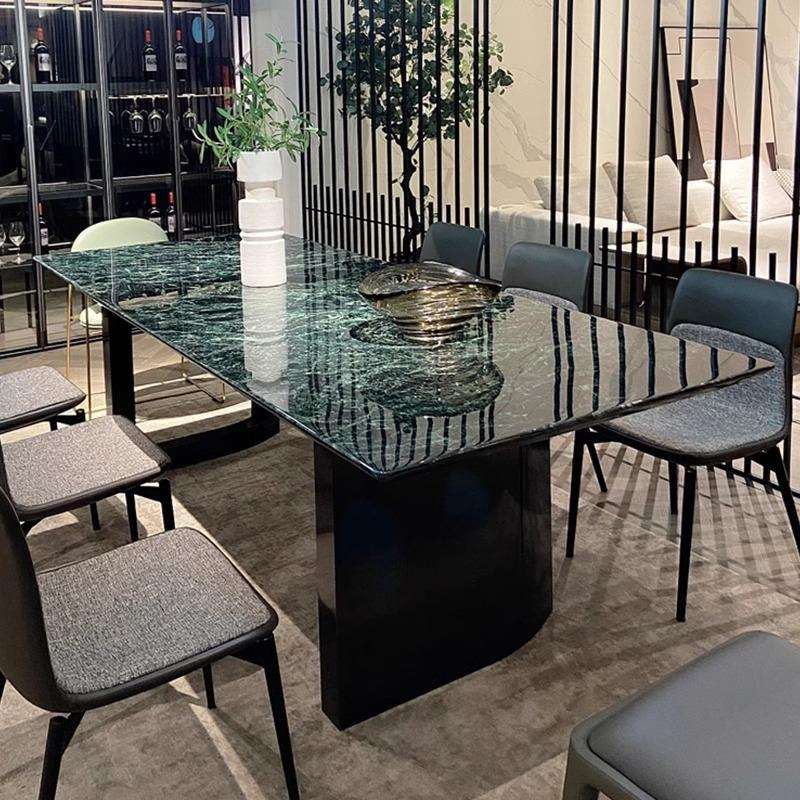意式极简大理石餐桌大花绿天然奢石餐桌高端别墅简约家用table