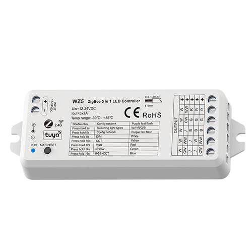 ZigBee+RF5合1恒压LED控制器RGB RGBW RGB+CCT⾊温单⾊LED灯带WZ5