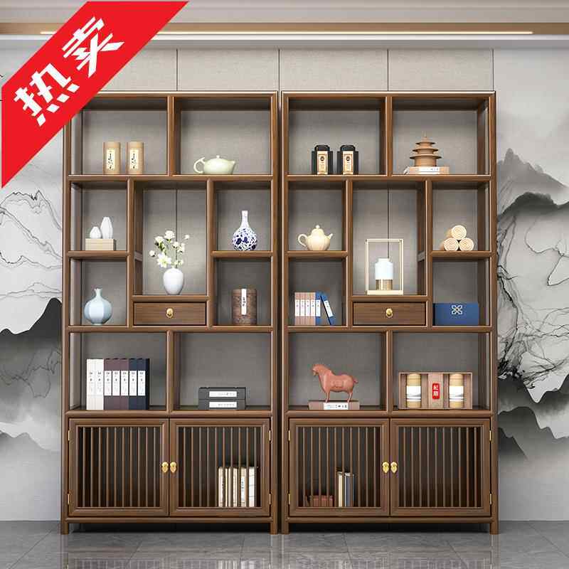 新中式博古架实木多宝阁茶室隔断书架客厅茶叶展示柜茶叶柜置物架