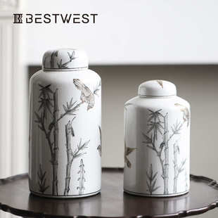 罐装饰品西博花瓶竹陶瓷储藏台灯轻中式报平安套装新家居 奢家居