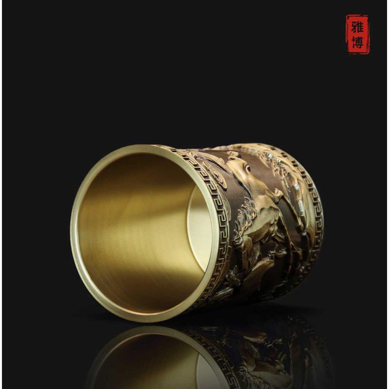中式黄铜摆件八俊马铜笔筒办公室香筒用品工艺品养壶笔茶具配件