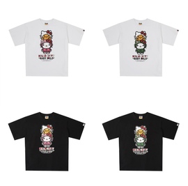 Bape X HelloKitty经典INS字母印花纯棉宽松男女情侣款短袖t恤