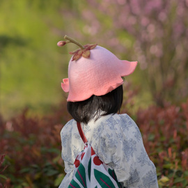 蘑菇梦羊毛毡手工樱花，成人儿童桃花可爱宝宝，帽子花朵帽