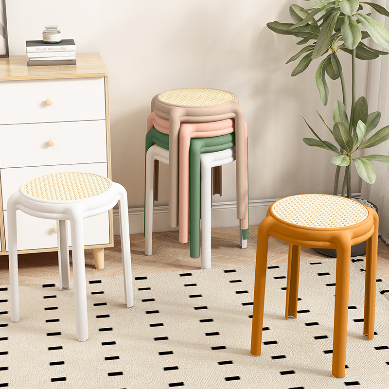 塑料凳子加厚成人家用餐凳现代简约可叠放高板凳时尚创意彩色圆凳