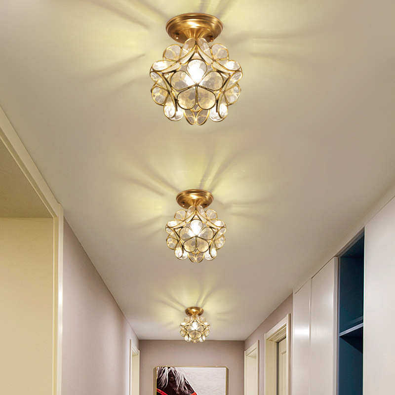 全铜美式简约阳台五角星吸顶灯个性过道走廊入户玄关花朵型星星灯