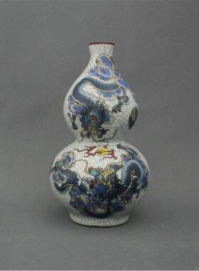 景德镇仿古陶瓷乾隆粉彩彩龙戏珠图葫芦摆件家居装饰展柜收藏做旧
