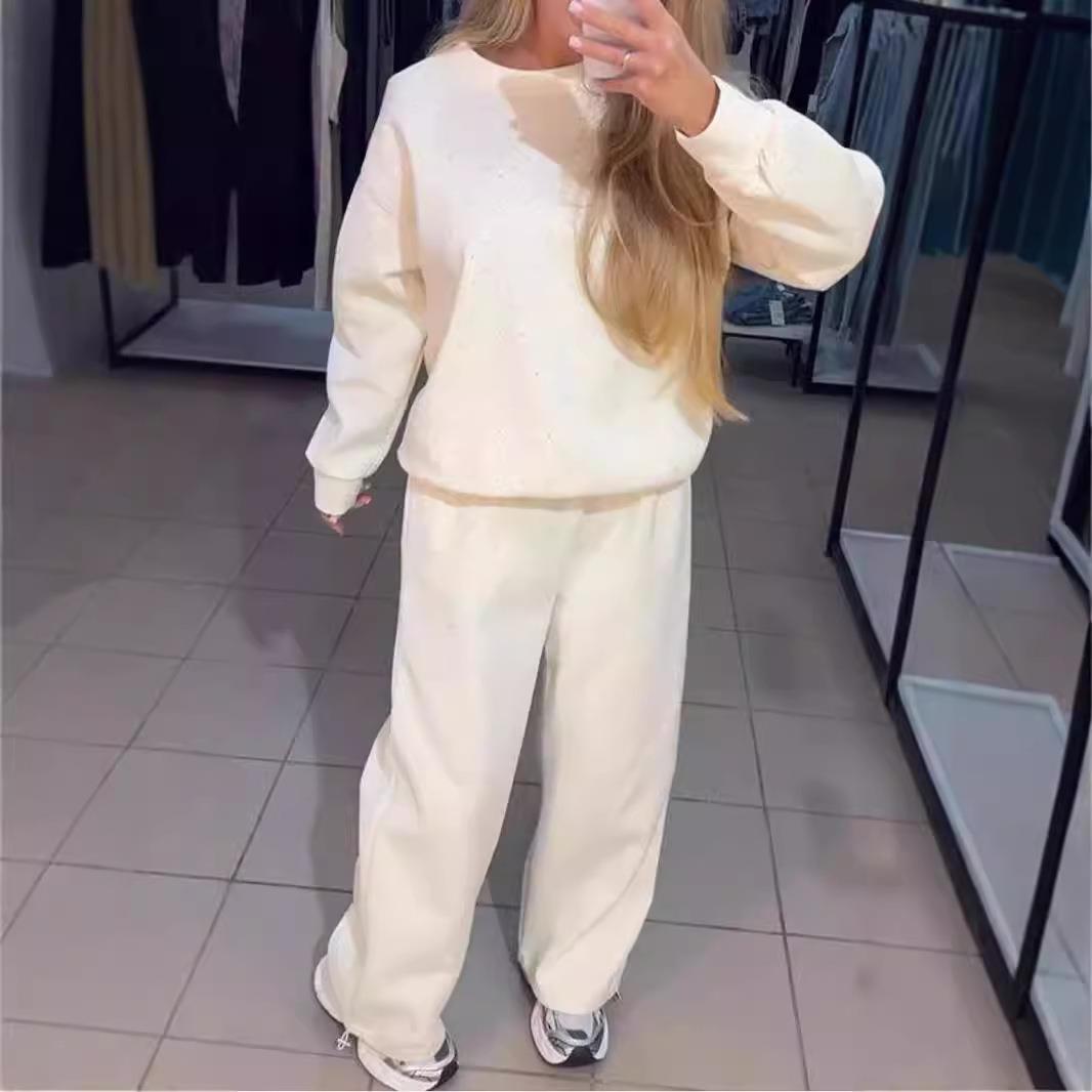 sleeve casual drawstring round long body diamond neck suit