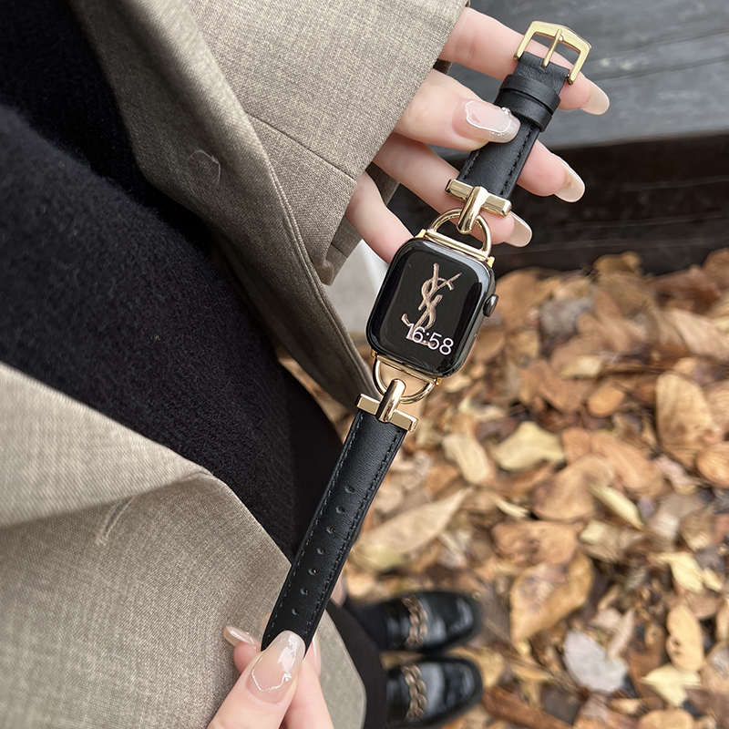 适用applewtach s9苹果手表带iwatchse真皮D字s8金属s7皮质高级感