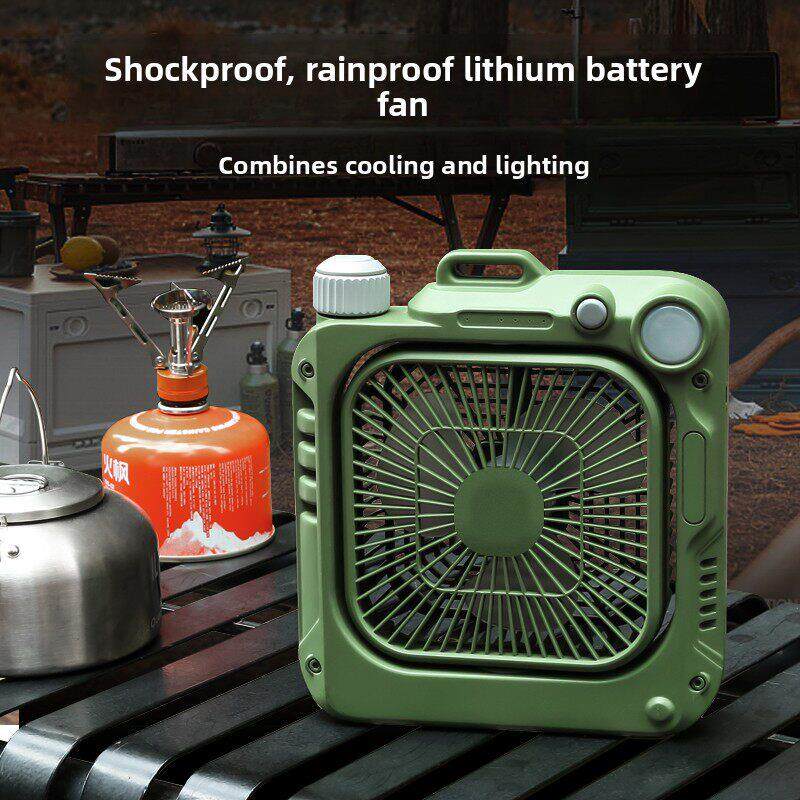 户外台式多功能便携式露营式照明静音防雨风扇灯可摇头，锂电池US