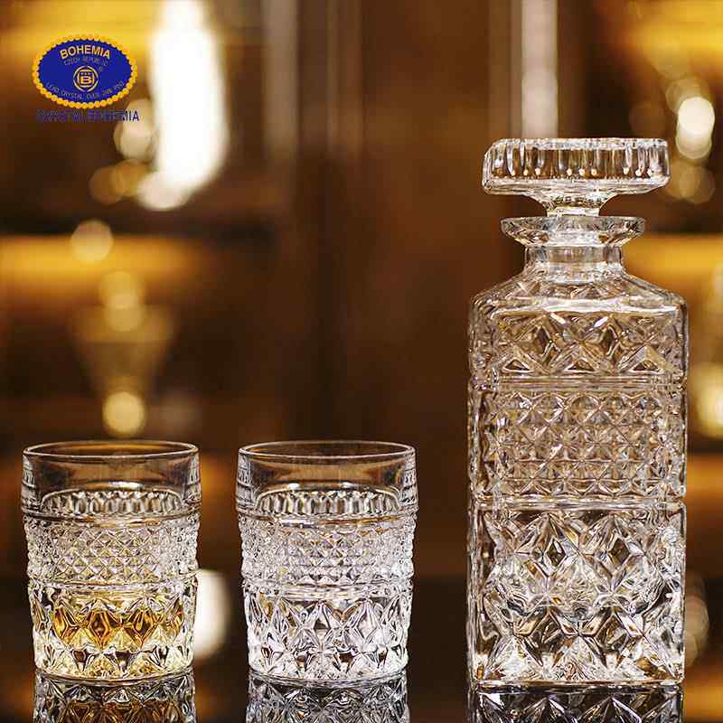 捷克BOHEMIA波西米亚进口水晶刻花威士忌杯 XO洋酒杯酒樽套装